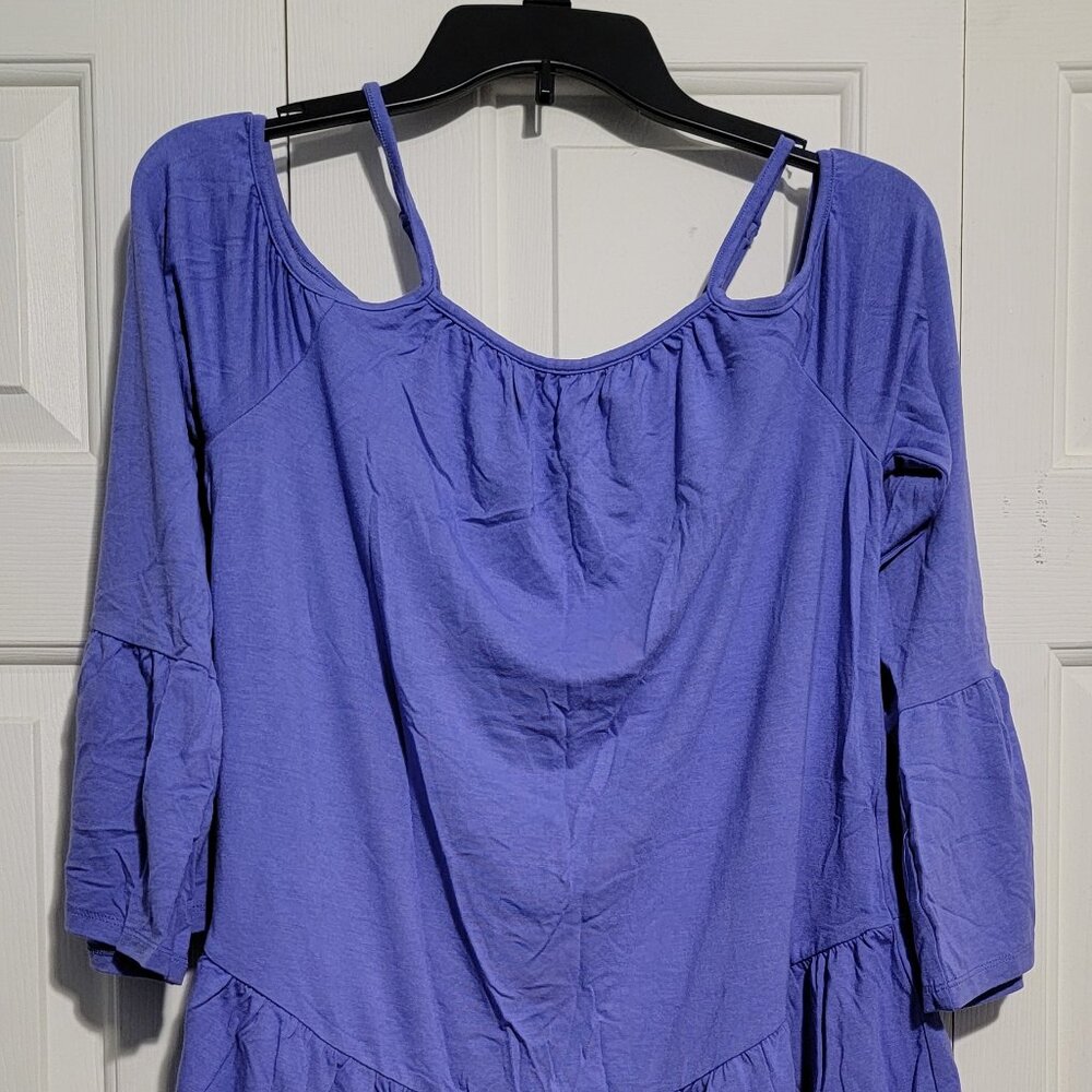 White Mark Cold Shoulder Ruffle Sleeve Top, Purple, Medium